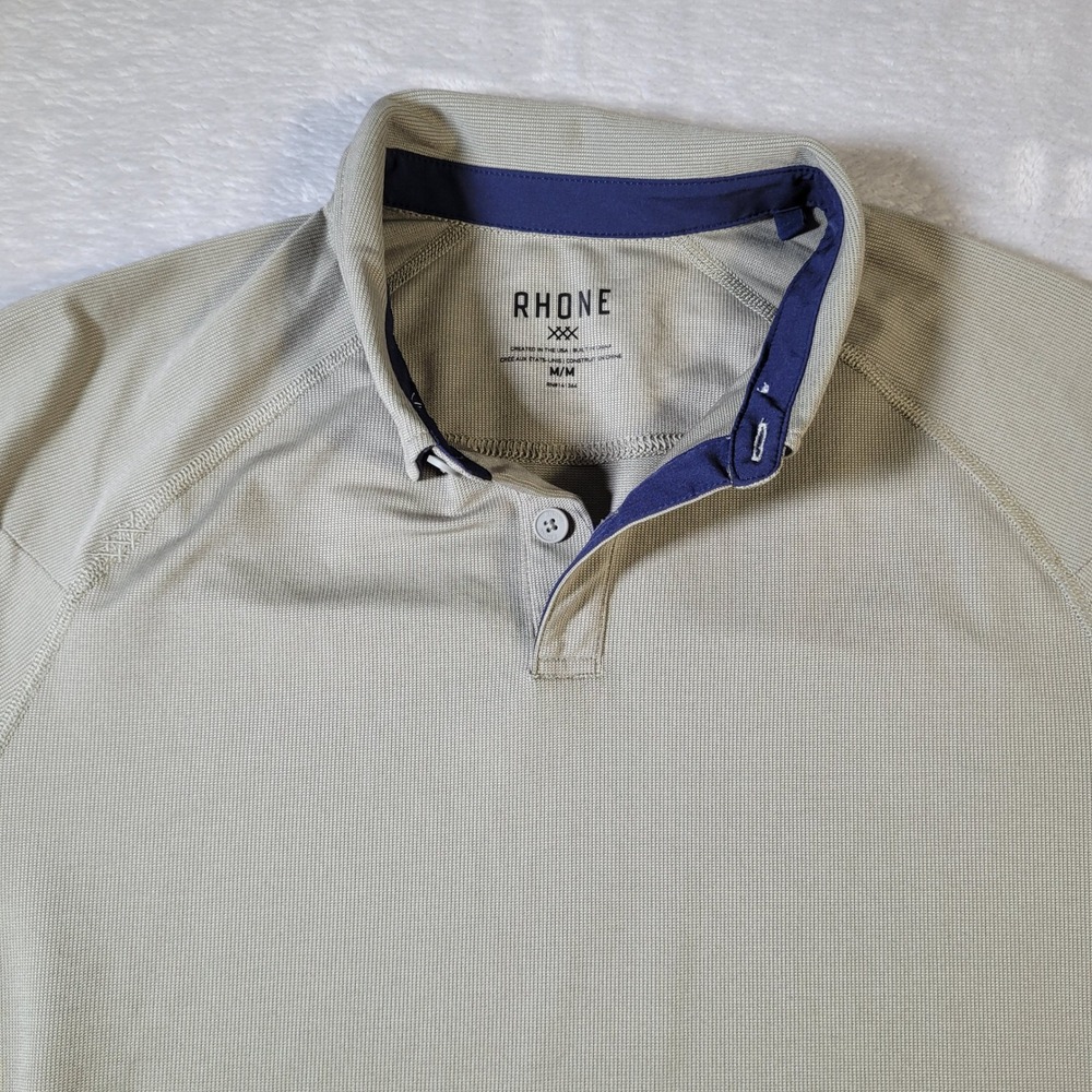 Rhone Polo Shirt Mens Medium Tan Short Sleeve Performance Textured Stretch - Picture 2 of 14